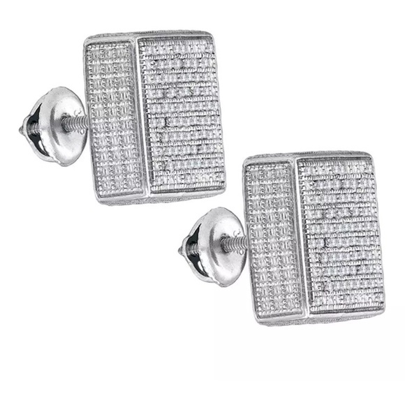 Sterling Silver Square Cluster Stud Earrings 1/2 - Picture 1 of 1